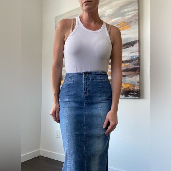 90’s Denim Maxi Skirt - Picture 1 of 15